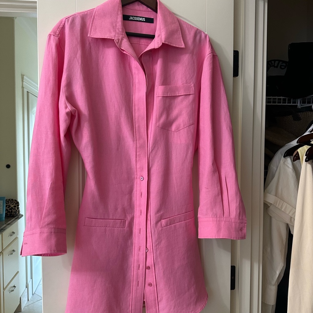 Jacquemus Fuchsia Layered Linen Mini Dress